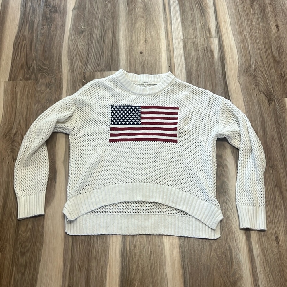 Maurices White Sweater with American Flag Design